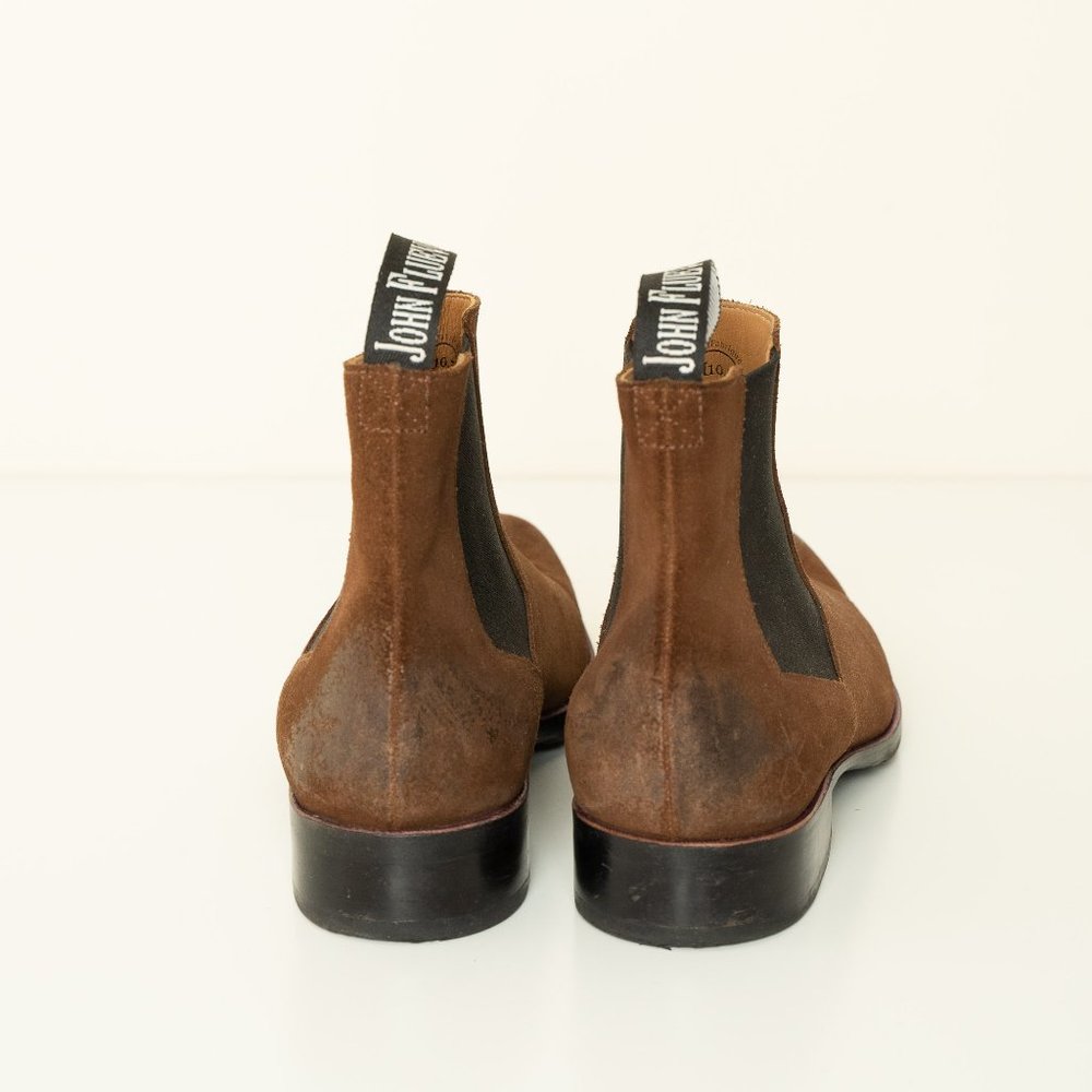 John Fluevog Leather Chelsea Boot Suede Brown Twin Turbine 1224 Start St. - Picture 6 of 16